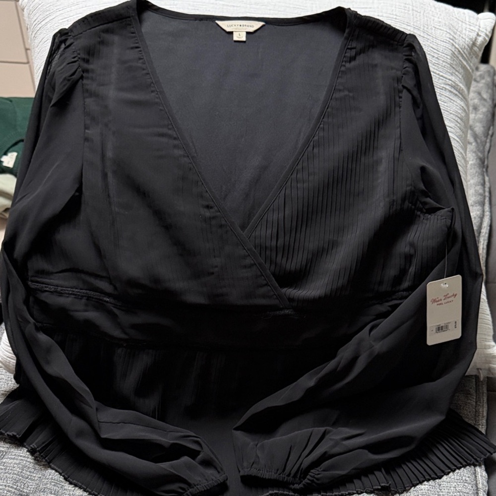 Lucky Brand Black V-Neck Blouse